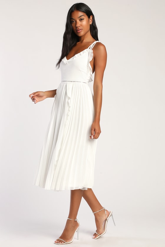 white pleated dress